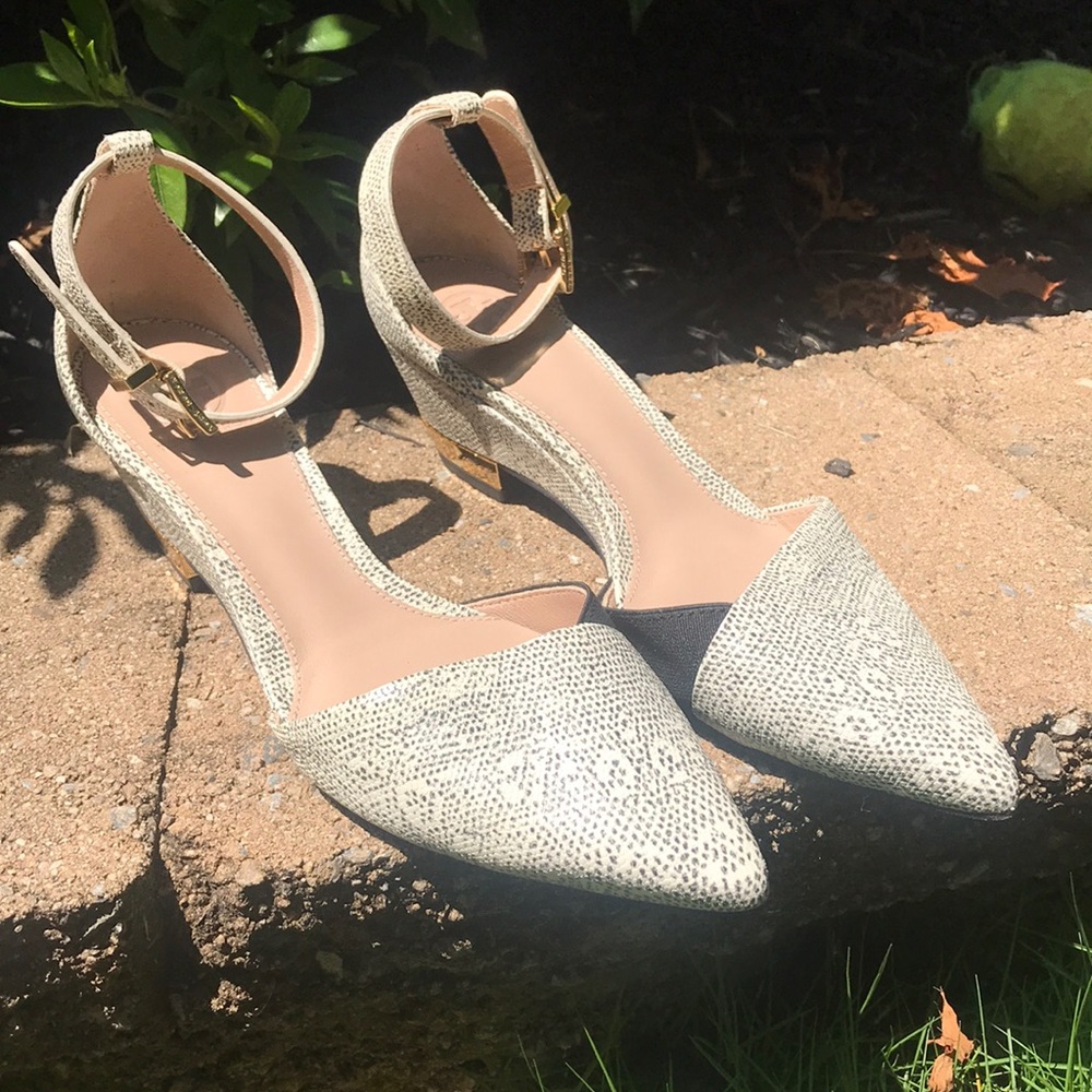 Black and White Tory Burch Low Wedge Heel